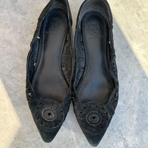 Tory Burch LEYLA Pointed Toe Cut Out Suede Slip-on Women's Flats, Size 5.5